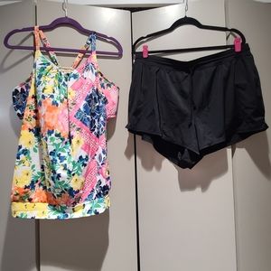 Swim by Cacique Tankini Blouson Top w Shorts sz 16
